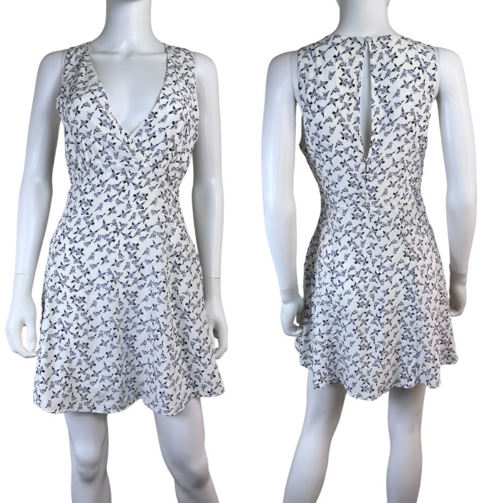 Free People Walk Me Home Women Size Size 0 White Bird Print Mini Dress FLAWED